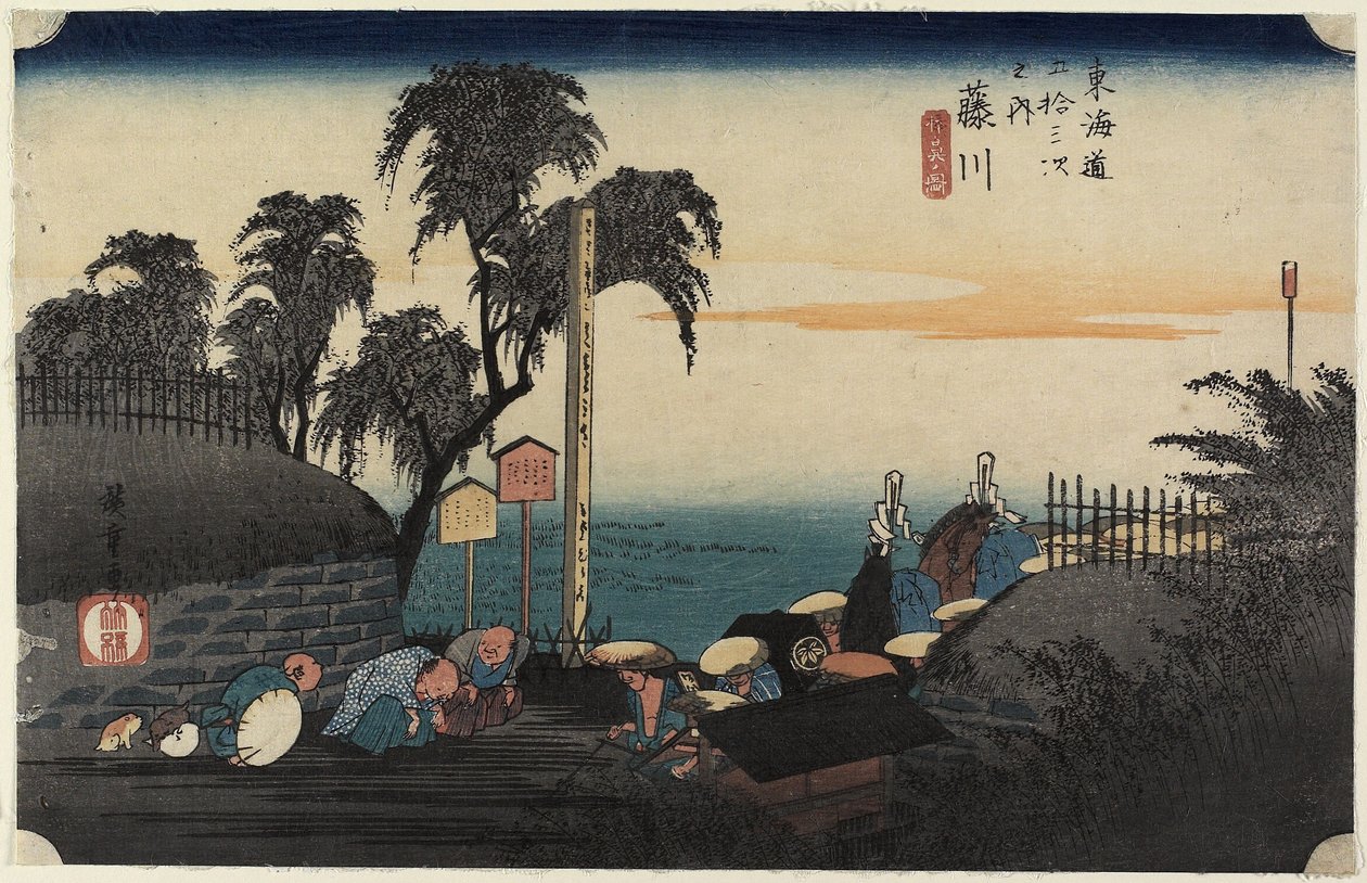Scene ved Post Outskirt, Fujikawa, ca. 1833 av Utagawa Hiroshige