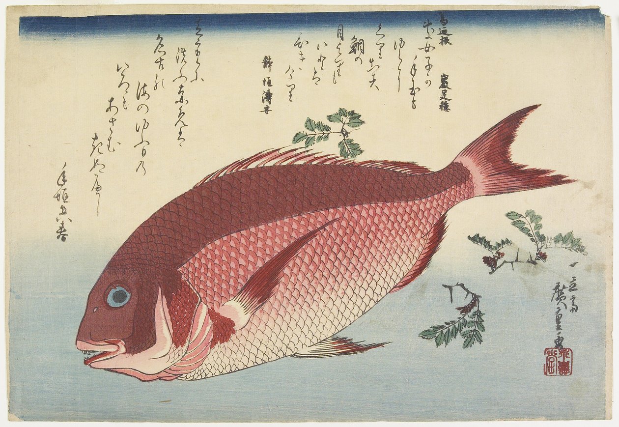 Sea Bream and Sansho_Sprigs, ca. 1832 av Utagawa Hiroshige
