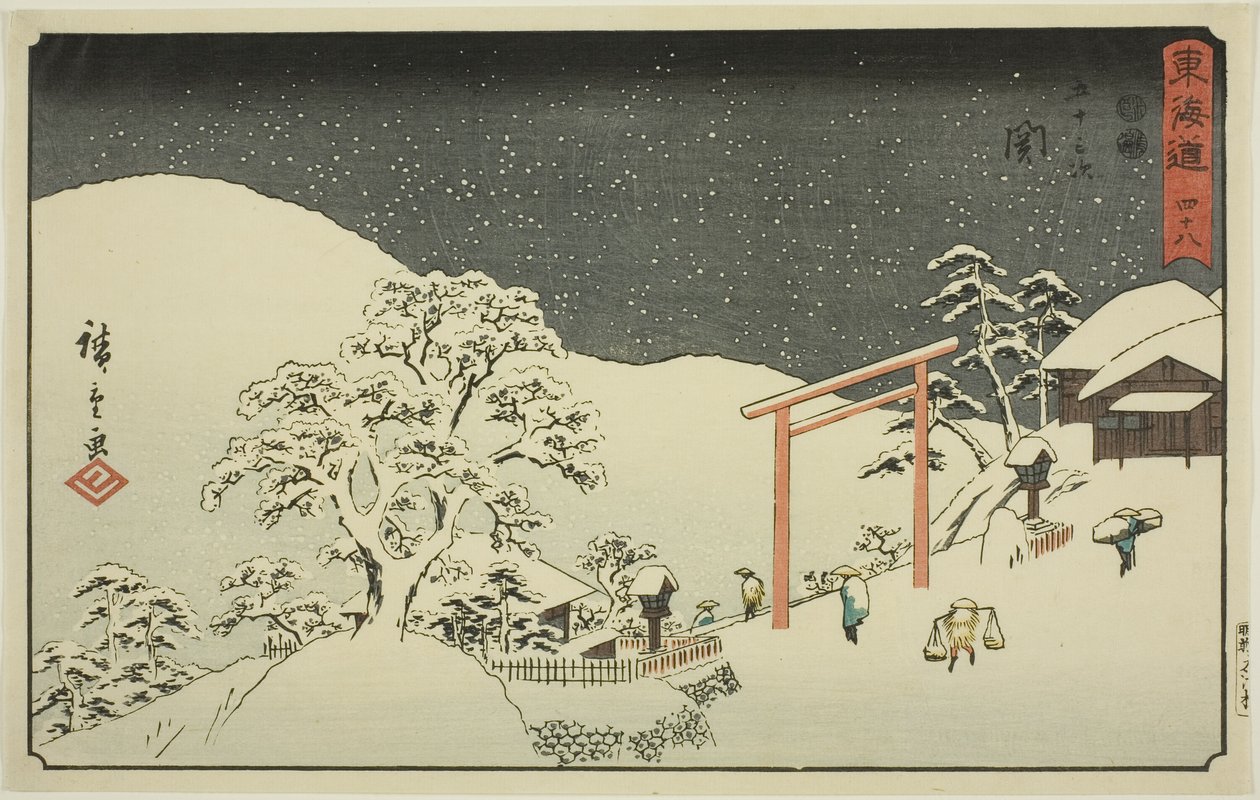 Seki—Nei. 48, fra serien "Fifty-three Stations of the Tokaido (Tokaido gojusan tsugi)," også kjent som Reisho Tokaido av Utagawa Hiroshige
