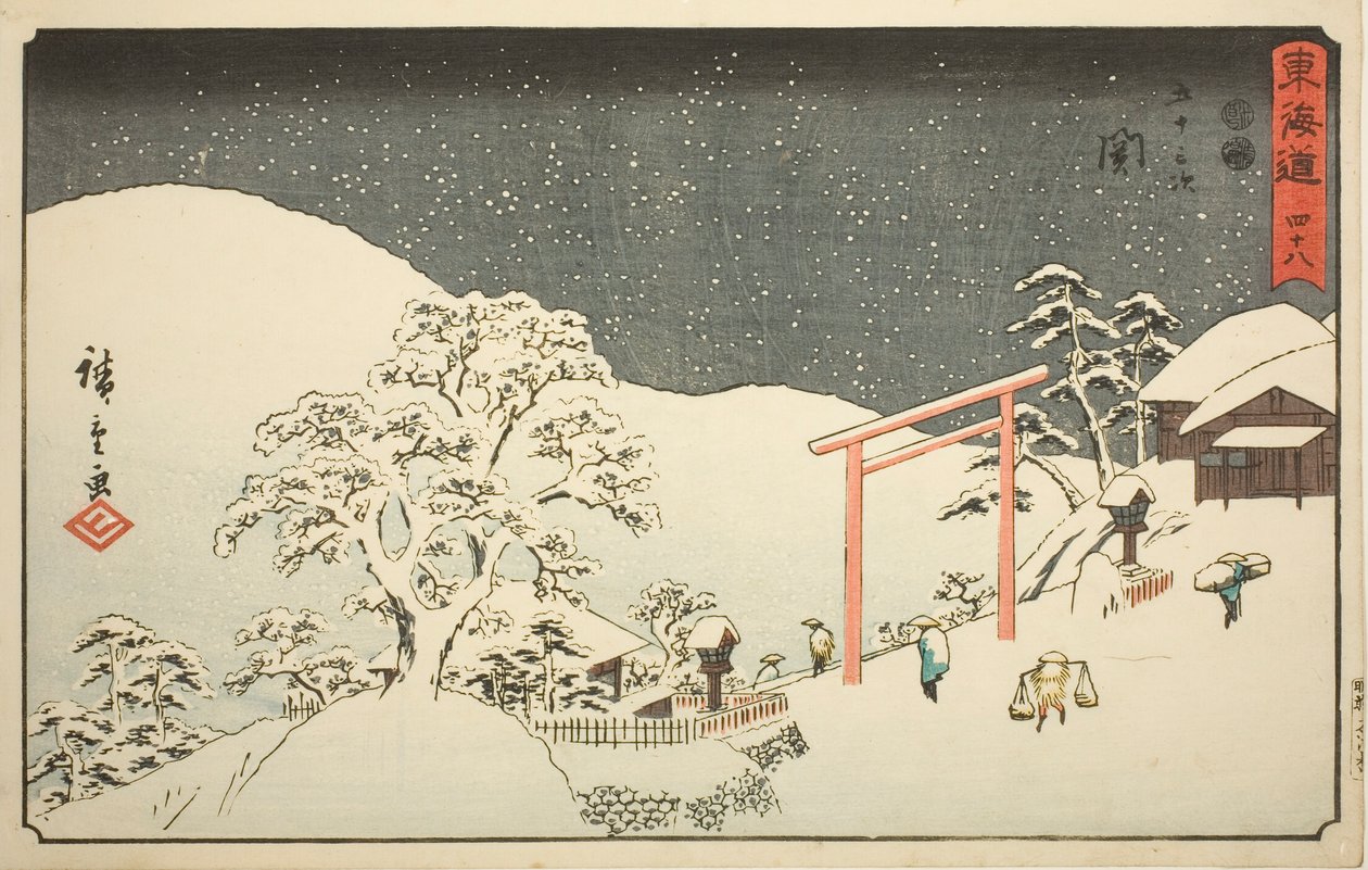 Seki—Nei. 48, fra serien "Fifty-three Stations of the Tokaido (Tokaido gojusan tsugi)," også kjent som Reisho Tokaido av Utagawa Hiroshige
