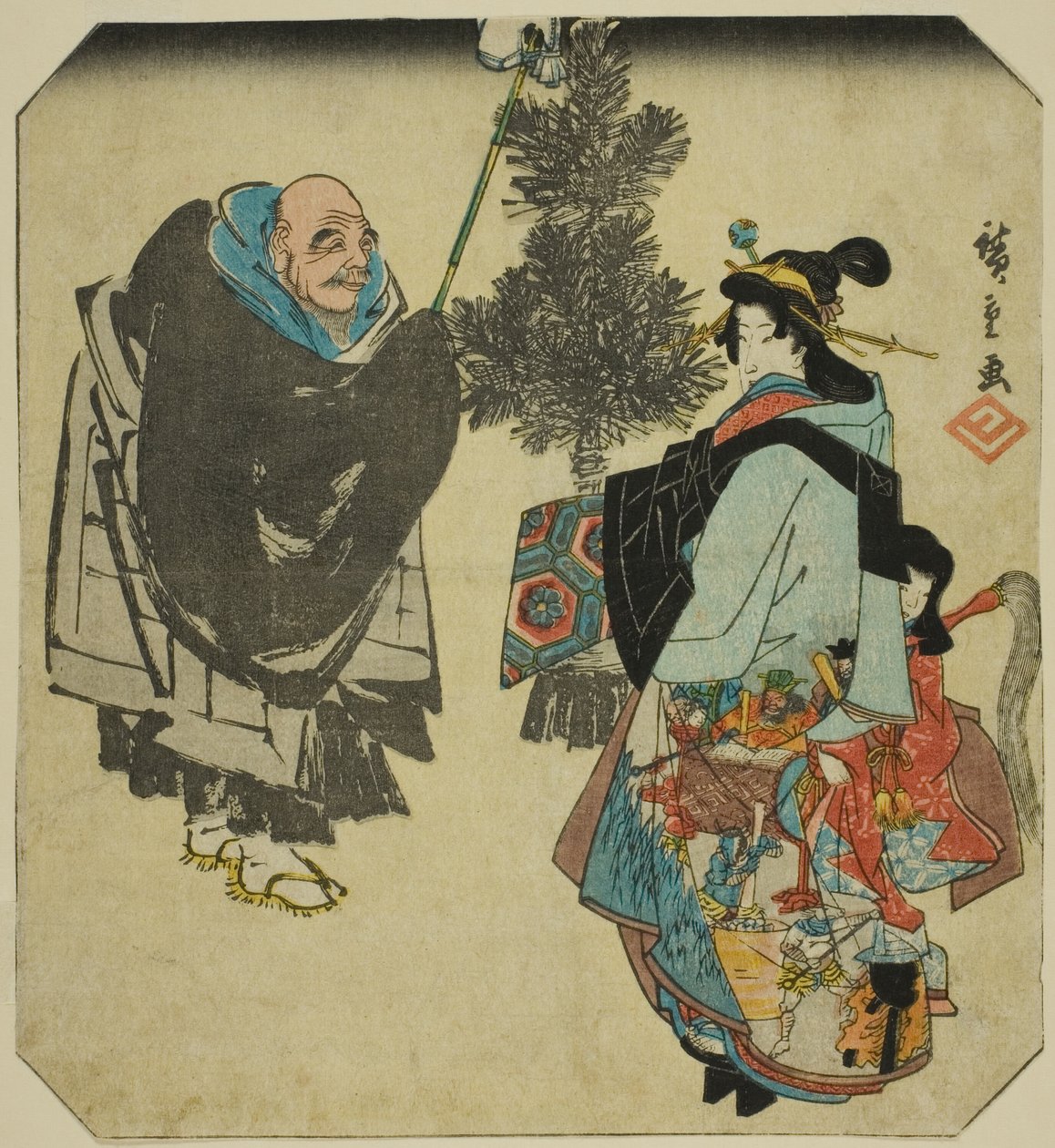 Seki: Priest Ikkyu and the Hell Courtesan, fra serien "Fifty-three Pairings for the Tokaido Road (Tokaido gojusan tsui)" av Utagawa Hiroshige