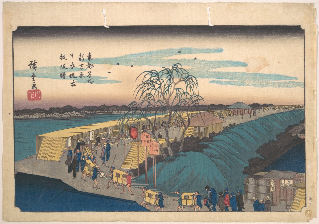 Shin-Yoshiwara, Nihon-vollen, Emonzaka ved daggry av Utagawa Hiroshige