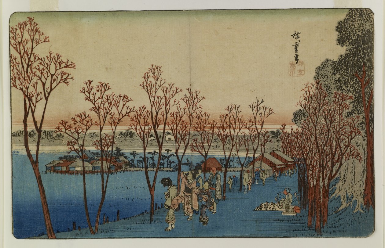 Shinobazu-dammen i Ueno av Utagawa Hiroshige