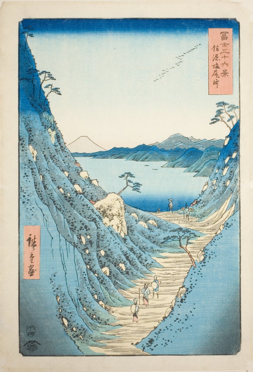 Shiojiri Pass i Shinano-provinsen (Shinano Shiojiri toge), fra serien "Thirty-six Views of Mount Fuji (Fuji sanjurokkei)" av Utagawa Hiroshige