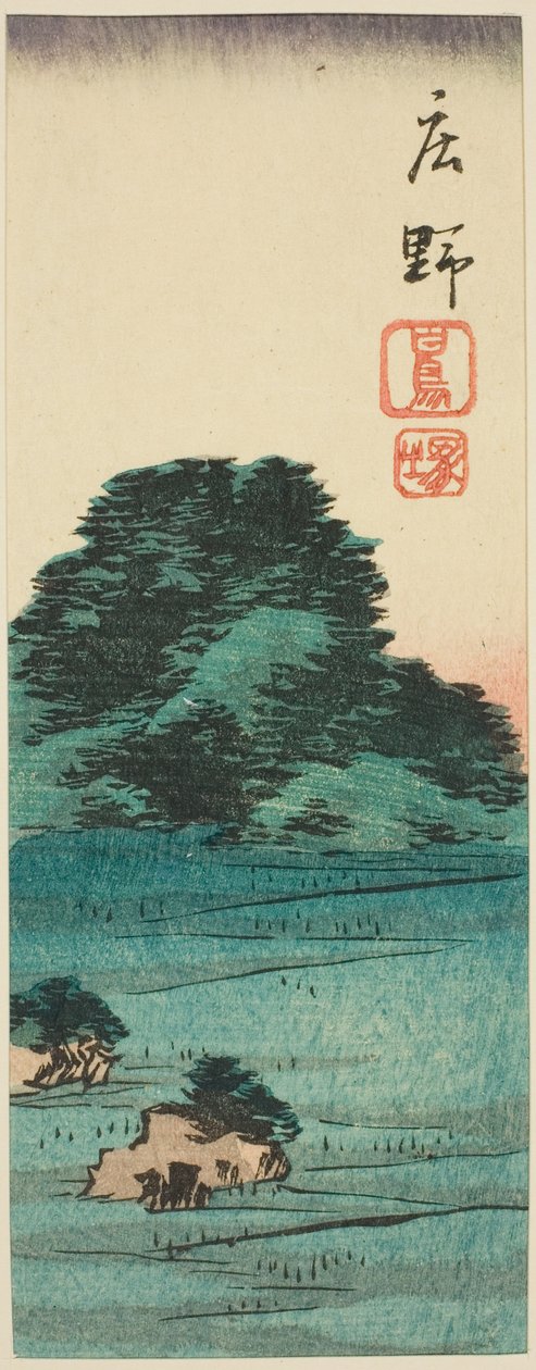 Shono: Shiratori moun d (Shono, Shiratorizuka), del av arket. 12 fra Te Series "Kutou ts of Te fifty-three S taion s" av Utagawa Hiroshige