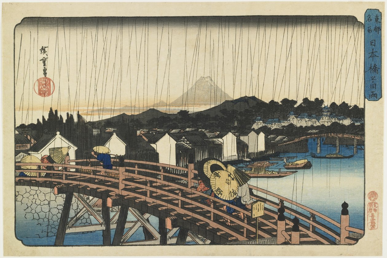 Dusj ved Nihonbashi-broen, 1832-1839 av Utagawa Hiroshige