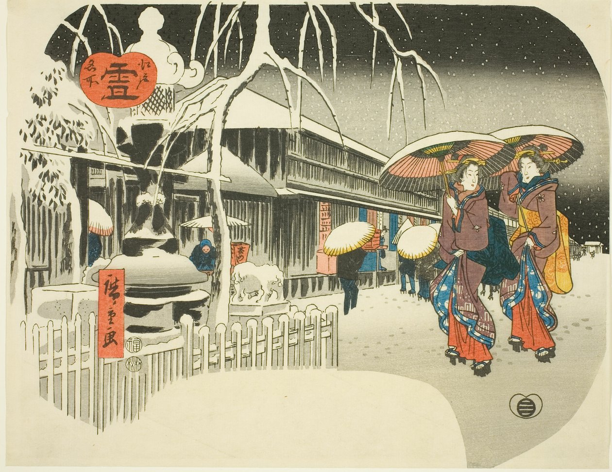 Snow (Yuki), fra serien "Famous Places of Edo (Edo meisho)" av Utagawa Hiroshige