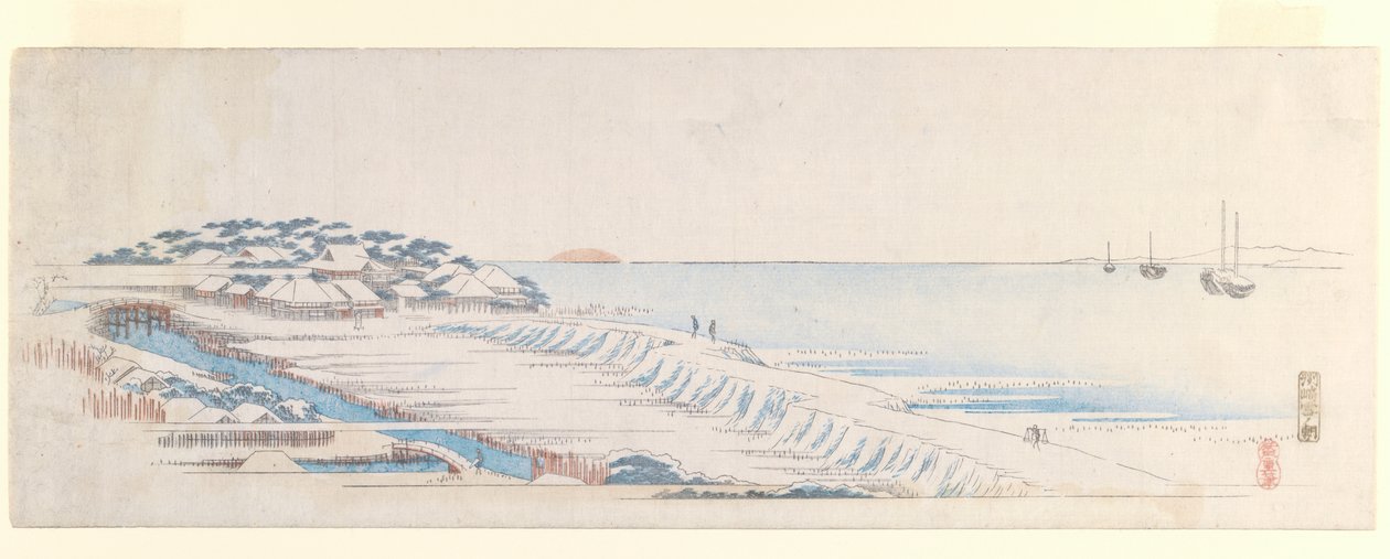 Snow Dawn at Susaki, fra Letter-Sheet-settet, ca. 1839-40 (farget treblokktrykk) av Utagawa Hiroshige