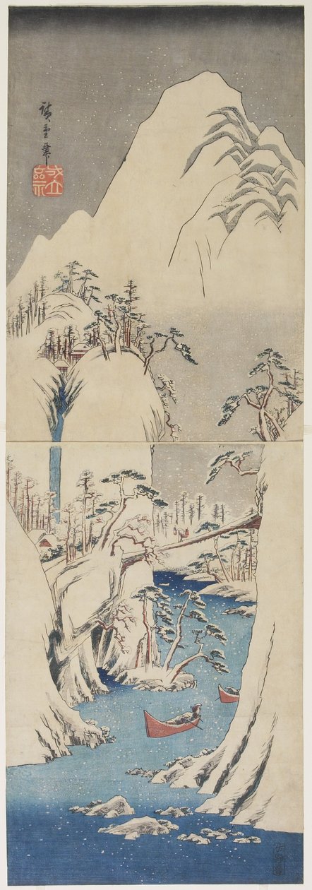 Snøscene ved Fuji-elven, ca. 1842 av Utagawa Hiroshige