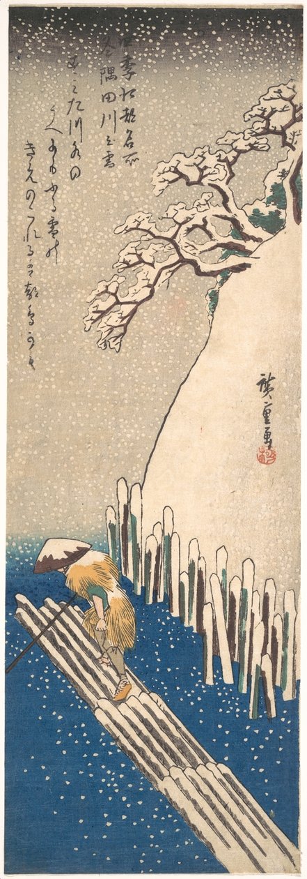 Snø på Sumida-elven av Utagawa Hiroshige