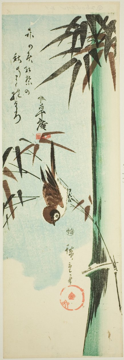 Spurv og bambus av Utagawa Hiroshige