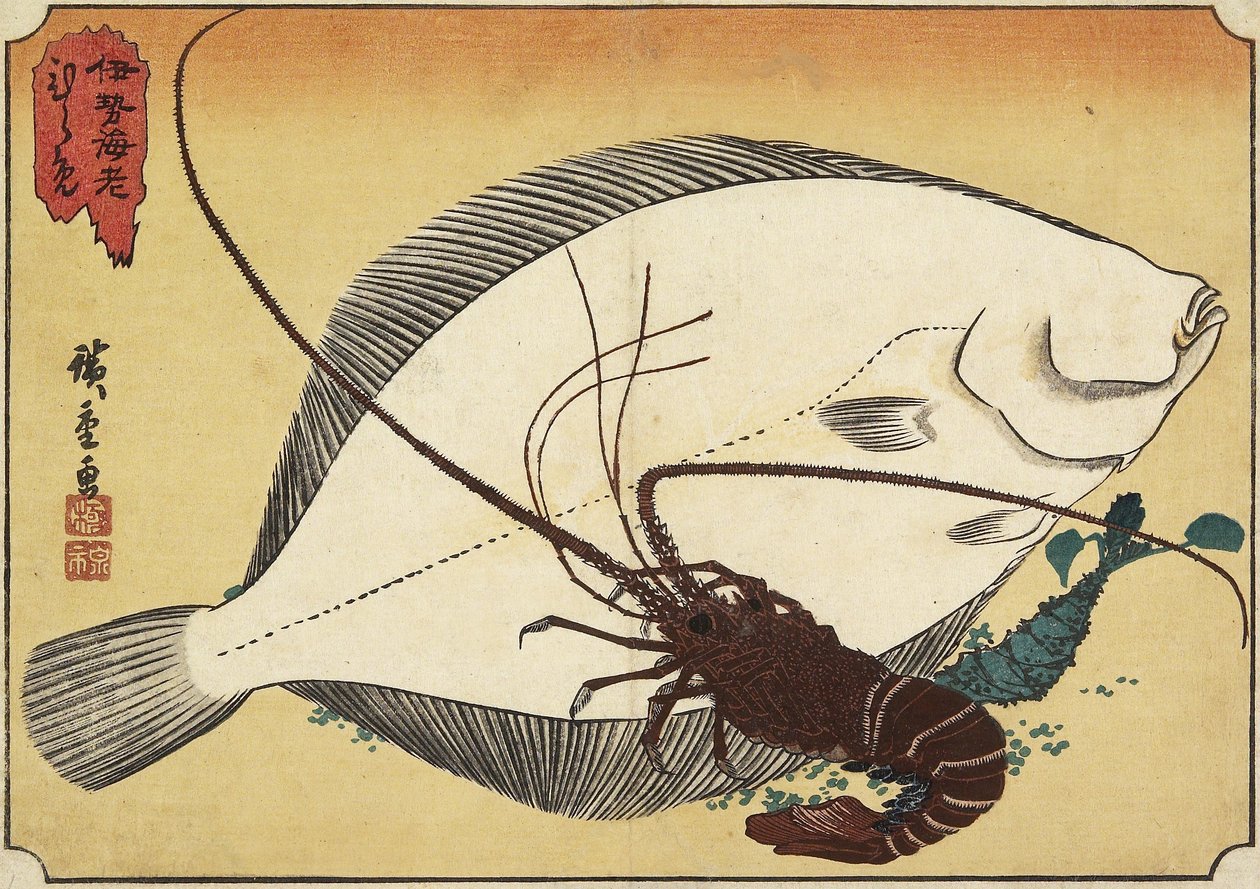 Hummer og flyndre, tidlig på 1800-tallet av Utagawa Hiroshige
