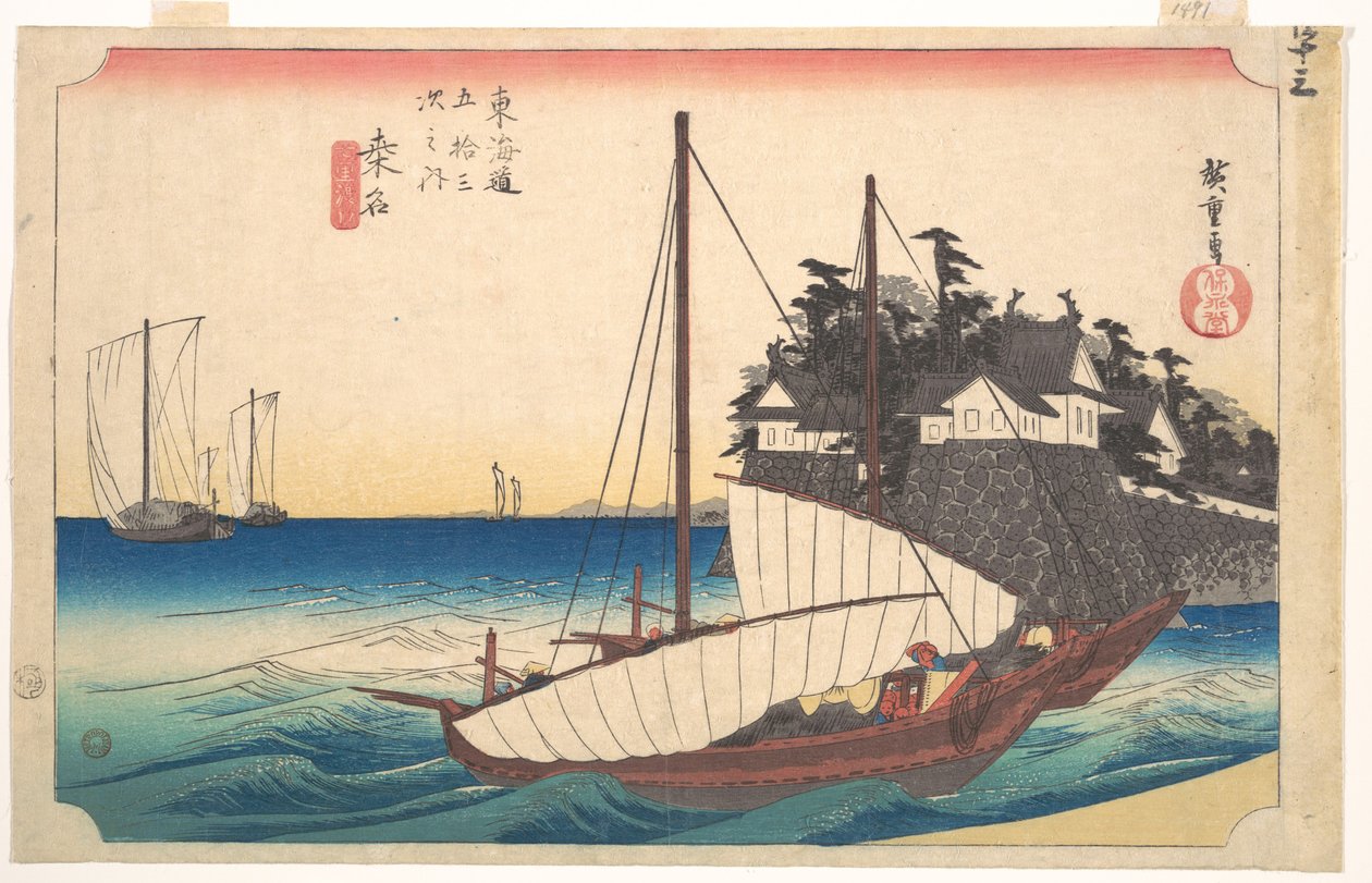 Stasjon førtitre: Kuwana, sju-ri-fergen ved havnen, fra Tokaidos femtitre stasjoner av Utagawa Hiroshige