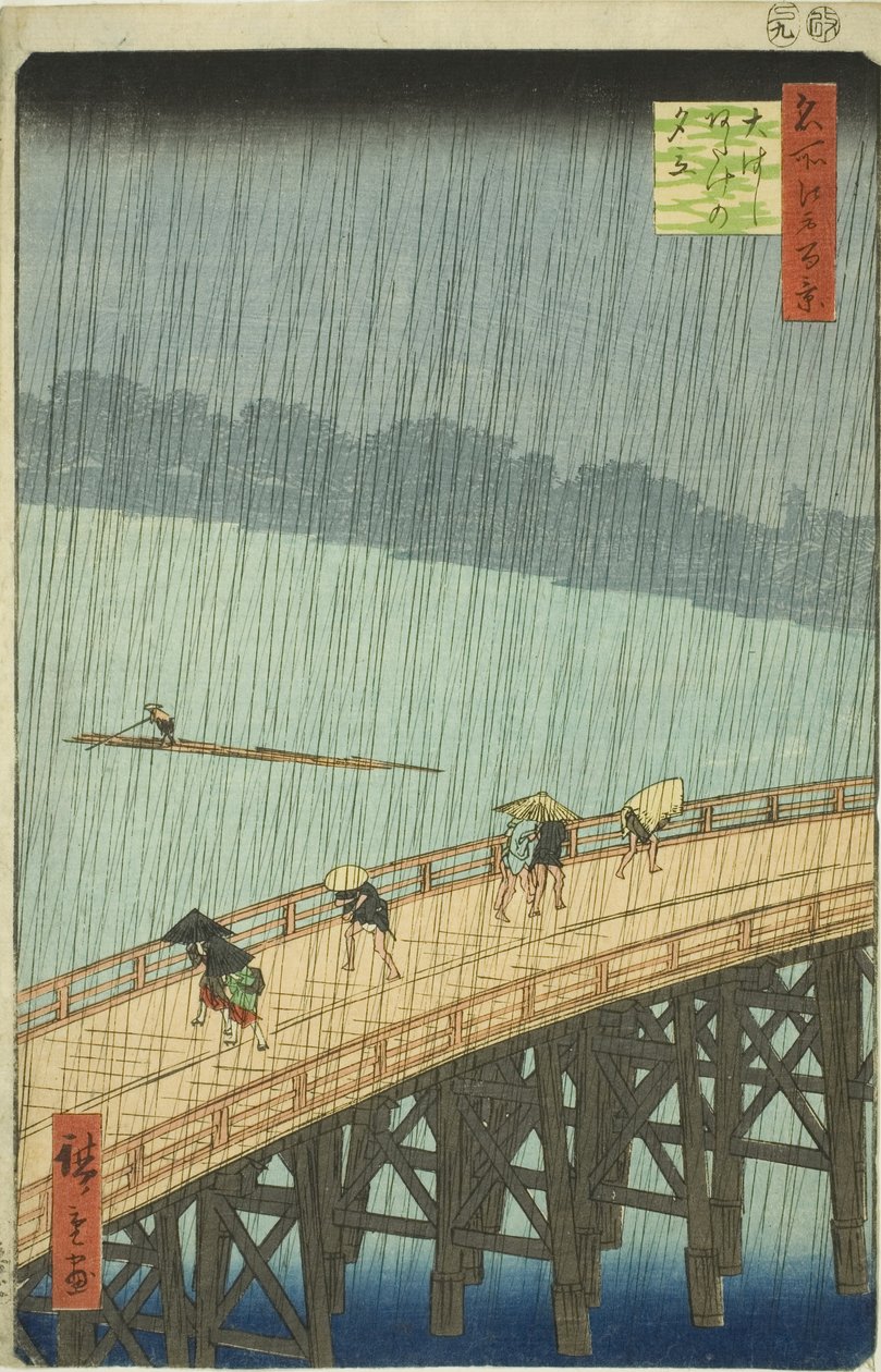 Suden Shouer Over New Chopsticks B Ridge Plan D Ataka (Chopsticks Ataka Yumitate), Fra Te-seriens "Ridges"-visning)” av Utagawa Hiroshige