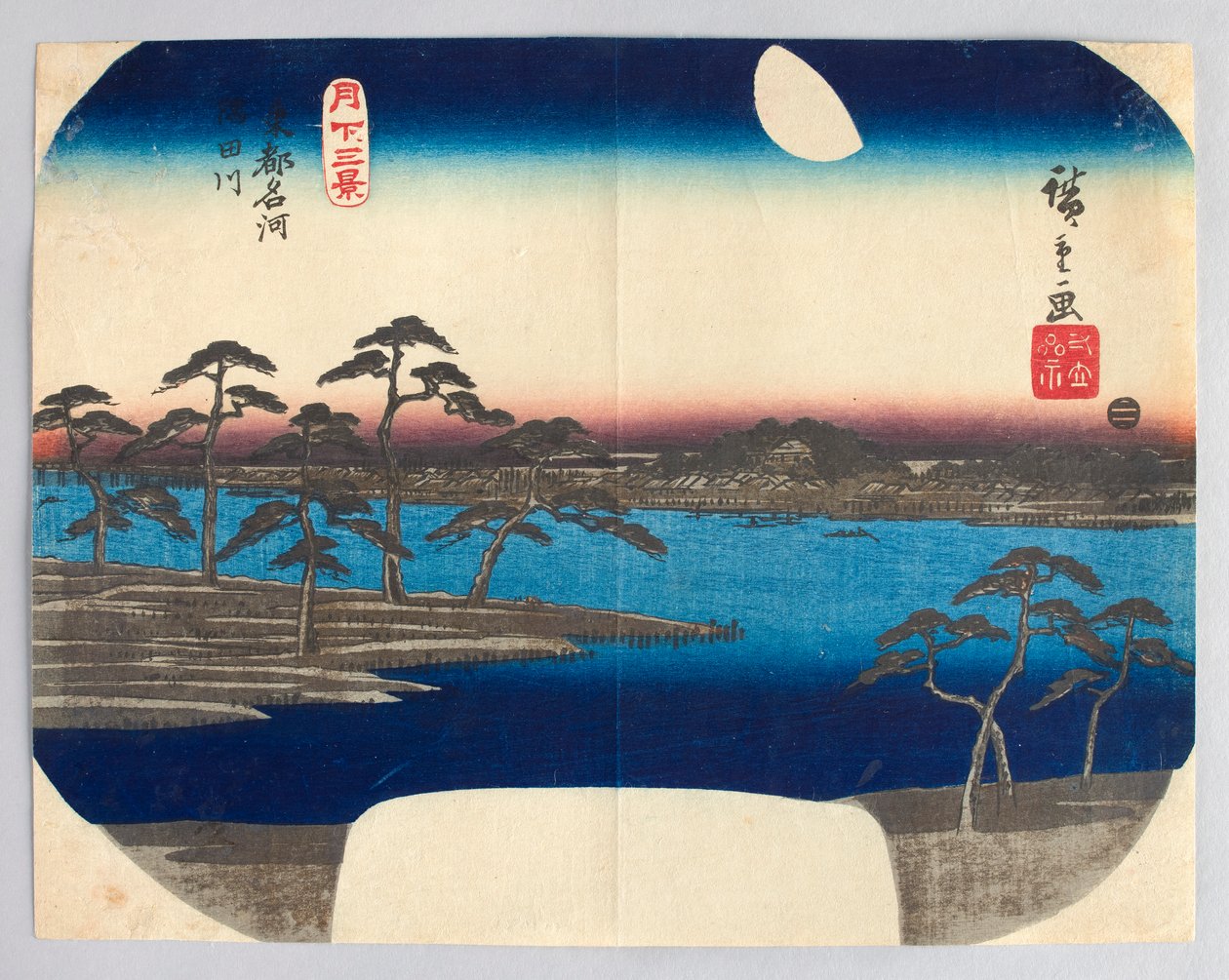 Sumida-elven, en berømt elv i den østlige hovedstaden, fra serien «Tre måneskinnsutsikter» av Utagawa Hiroshige