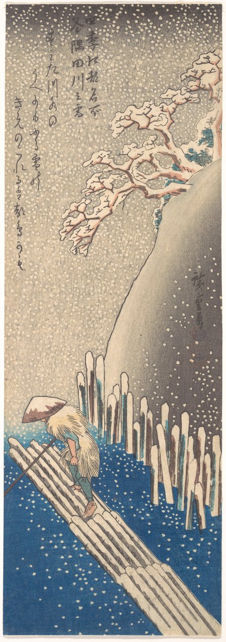 Sumida-elven i snø, fra serien «Berømte steder i Edo i de fire årstidene» av Utagawa Hiroshige