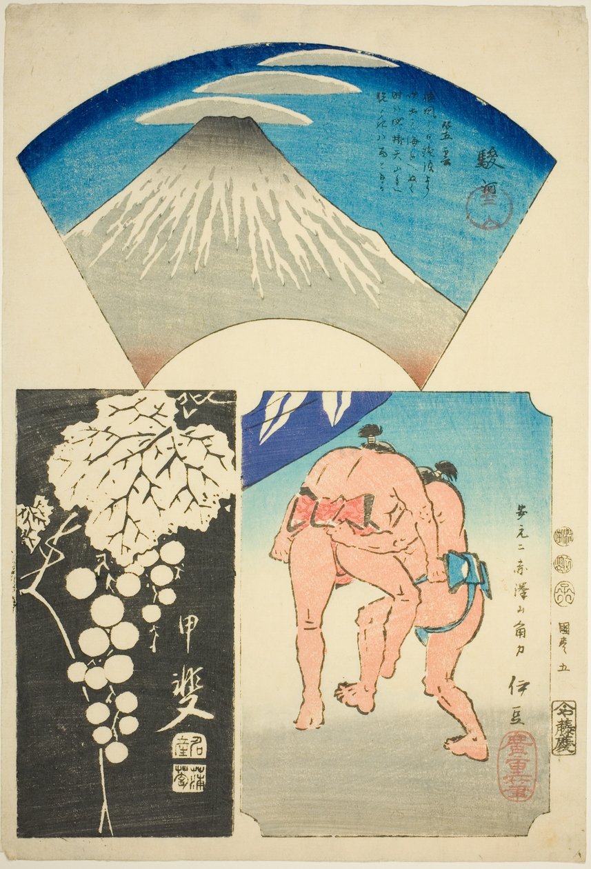 Suruga, Kai og Izu, nei. 5 fra serien "Cutout Pictures of the Provinces (Kunizukushi harimaze zue)" av Utagawa Hiroshige