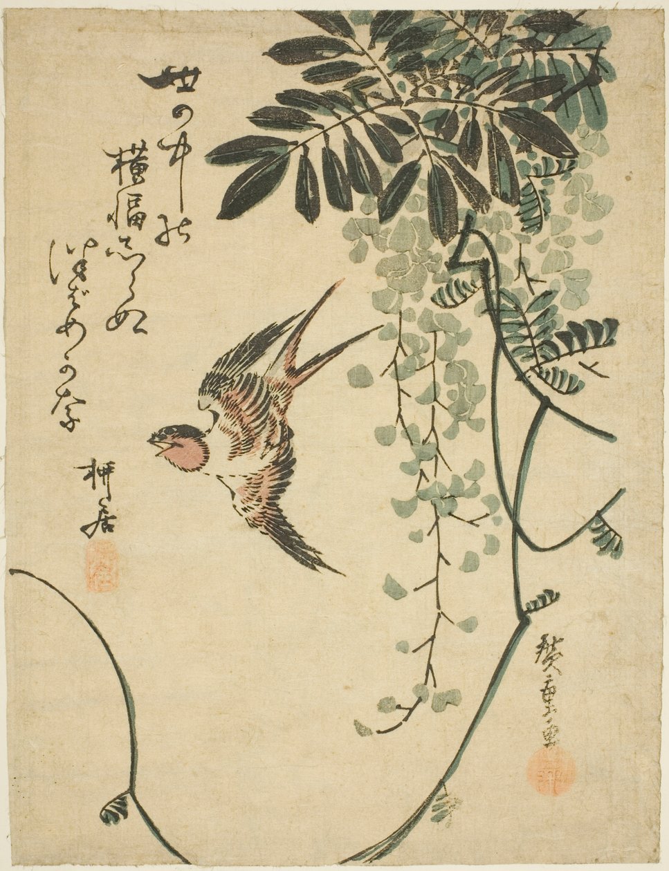 Svale og blåregn av Utagawa Hiroshige