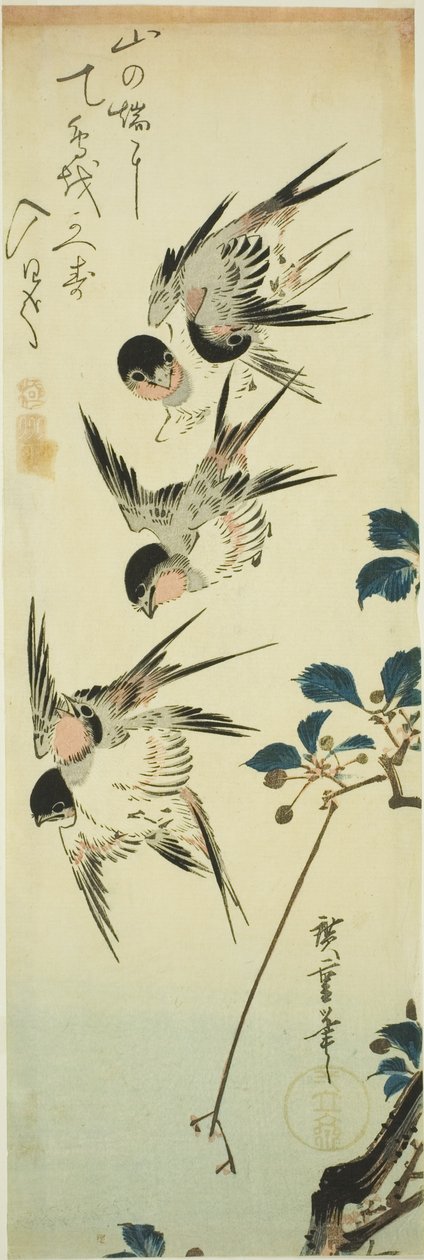 Svaler og blomstrende gren av Utagawa Hiroshige