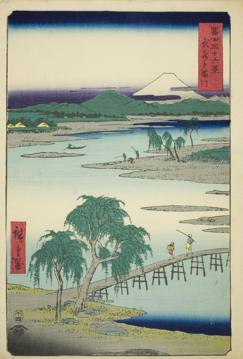 Tama River i Musashi-provinsen (Musashi Tamagawa), fra serien "Thirty-six Views of Mount Fuji (Fuji sanjurokkei)" av Utagawa Hiroshige