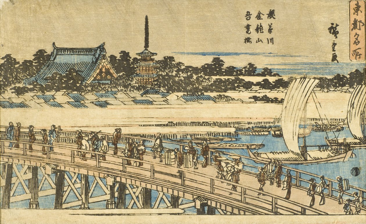 Asakusa-elven, Kinryūzan-tempelet og Azuma-broen av Utagawa Hiroshige