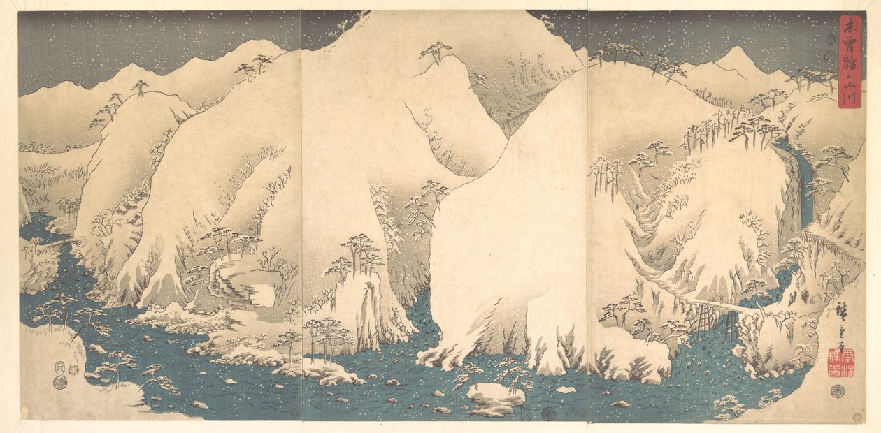 Kiso-fjellene i snø av Utagawa Hiroshige