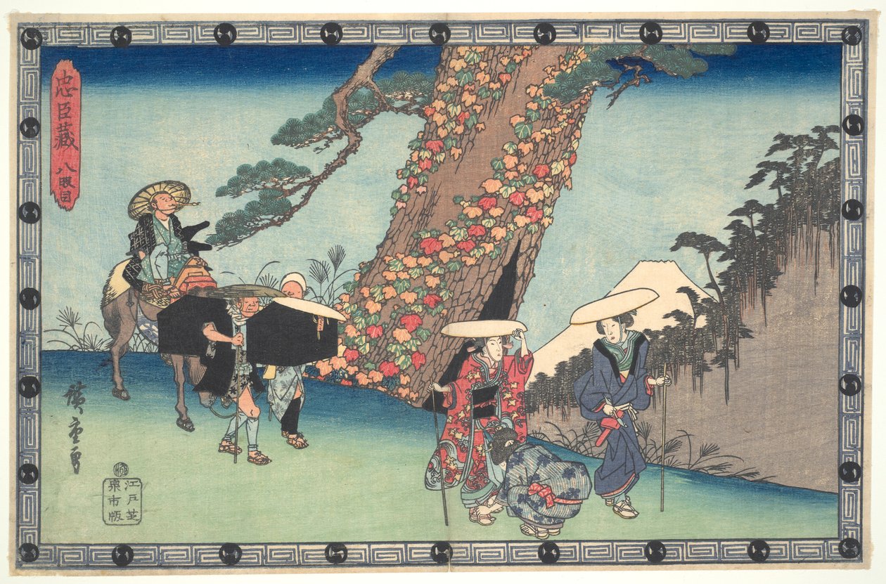 The Loyal League of Forty-seven R?nin (Ch?shingura), Act VIII: The Wife and Daughter of Honz? reiser til Kyoto av Utagawa Hiroshige