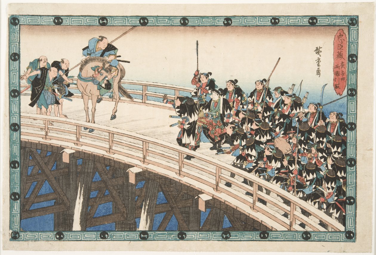 Nattangrepet, fjerde episode (egentlig femte): Retretten over Ryōgoku-broen av Utagawa Hiroshige