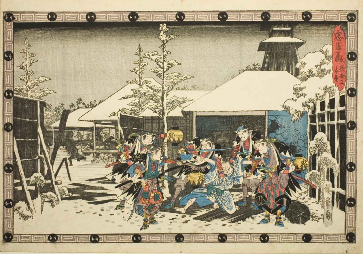 The Night Attack, del 3: Mission Accomplished (Youchi san, honmo), fra serien "The Revenge of the Loyal Retainers (Chushingura)" av Utagawa Hiroshige