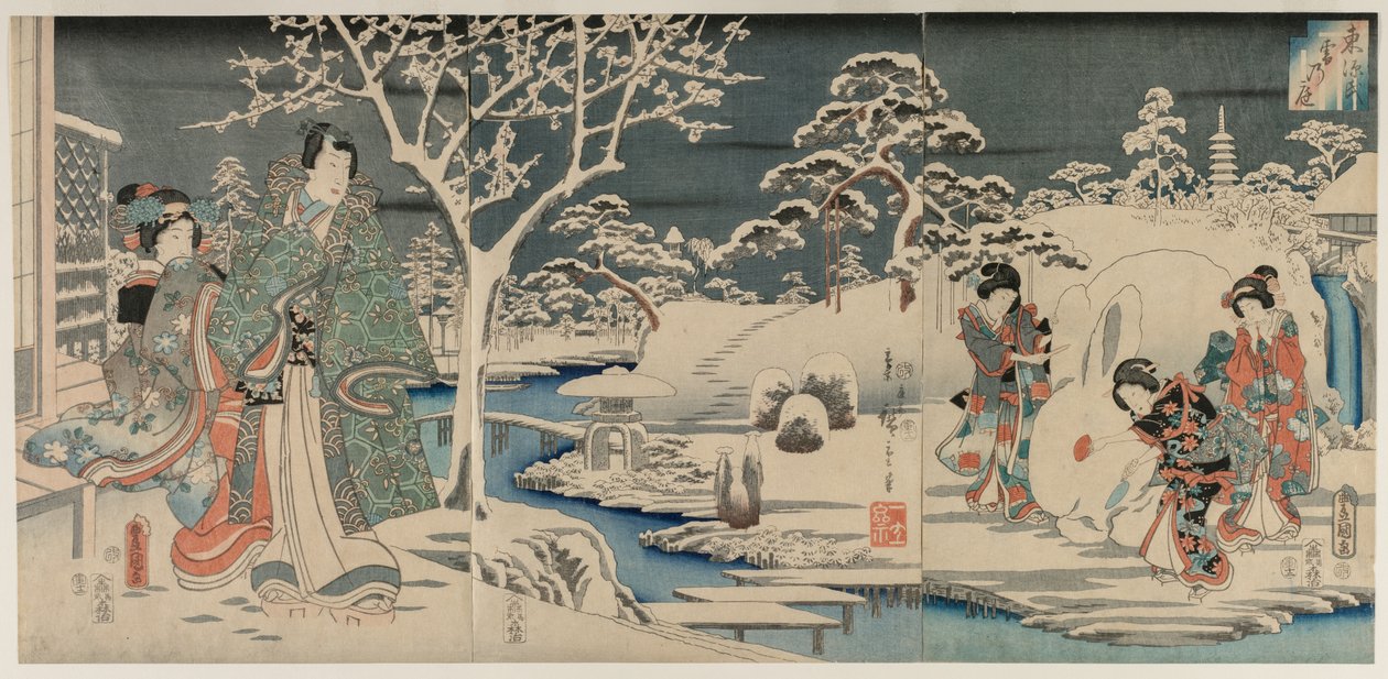 The Snowy Garden, 1854. av Utagawa Hiroshige