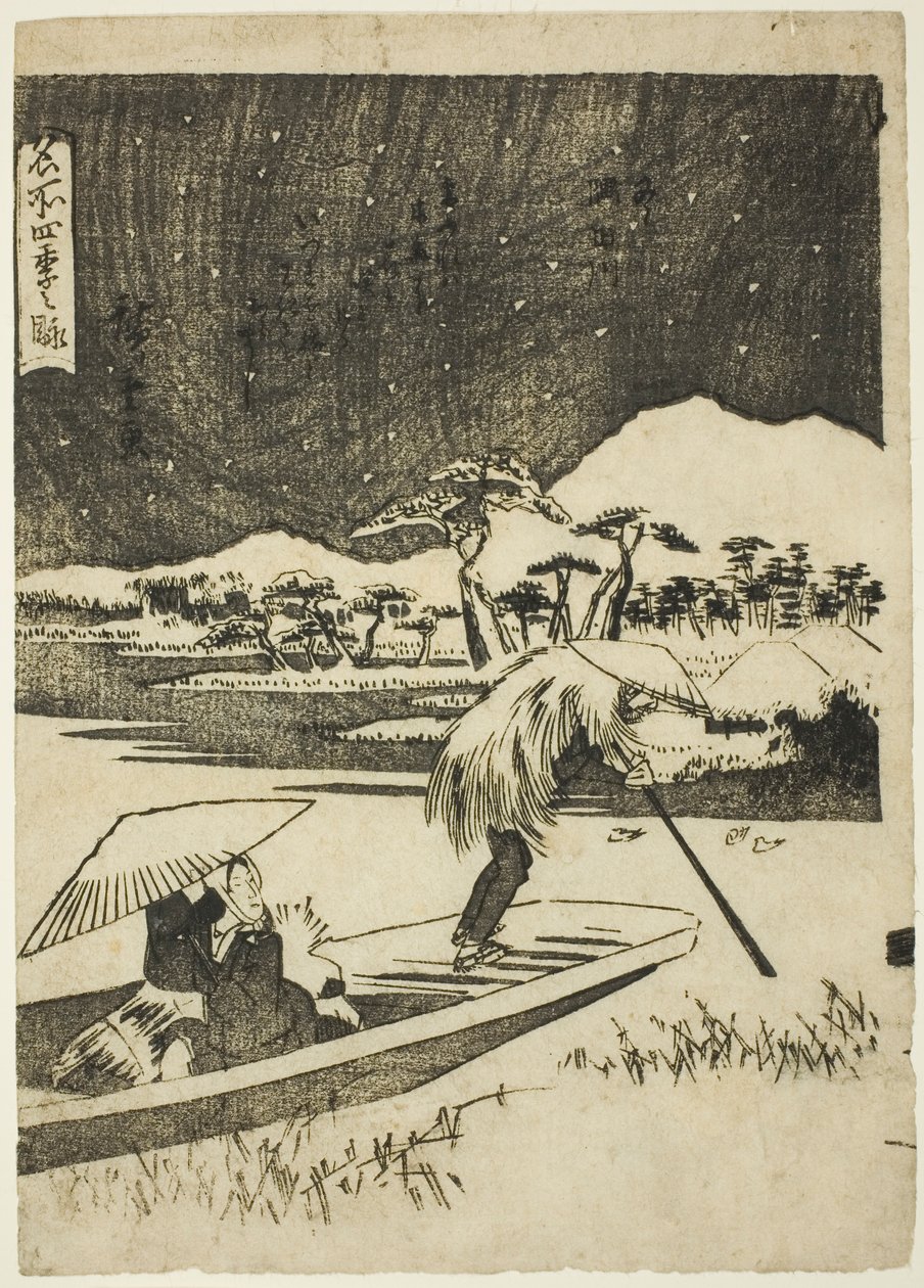 Sumida-elven om vinteren (Fuyu, Sumidagawa), fra serien "Views of the Four Seasons in Famous Places (Meisho shiki no nagame)" av Utagawa Hiroshige