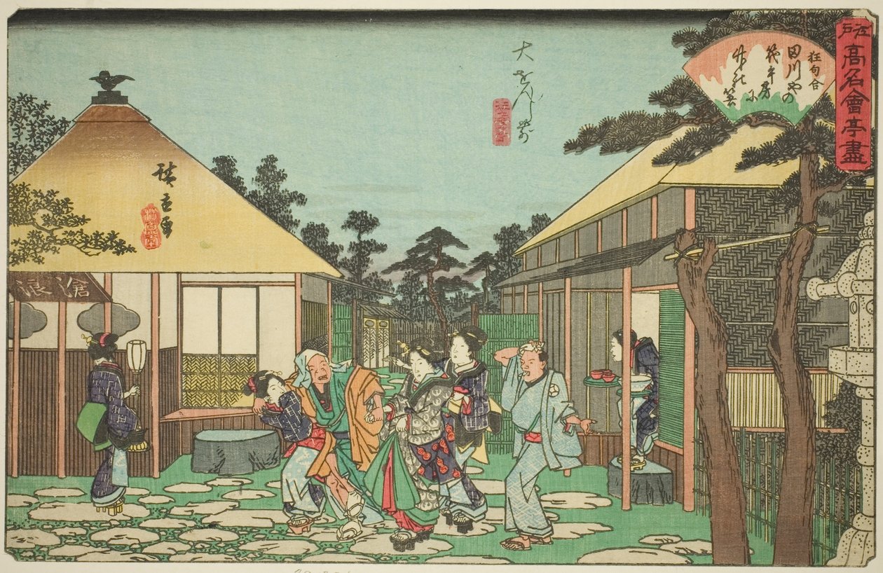 Tagawaya-restauranten foran Daionji (Daionji mae, Tagawaya), fra serien "Famous Restaurants of Edo (Edo komei kaitei zukushi)" av Utagawa Hiroshige