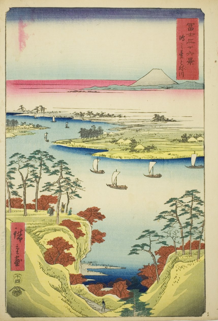The Tone River at Konodai (Konodai Tonegawa), fra serien "Thirty-six Views of Mount Fuji (Fuji sanjurokkei)" av Utagawa Hiroshige