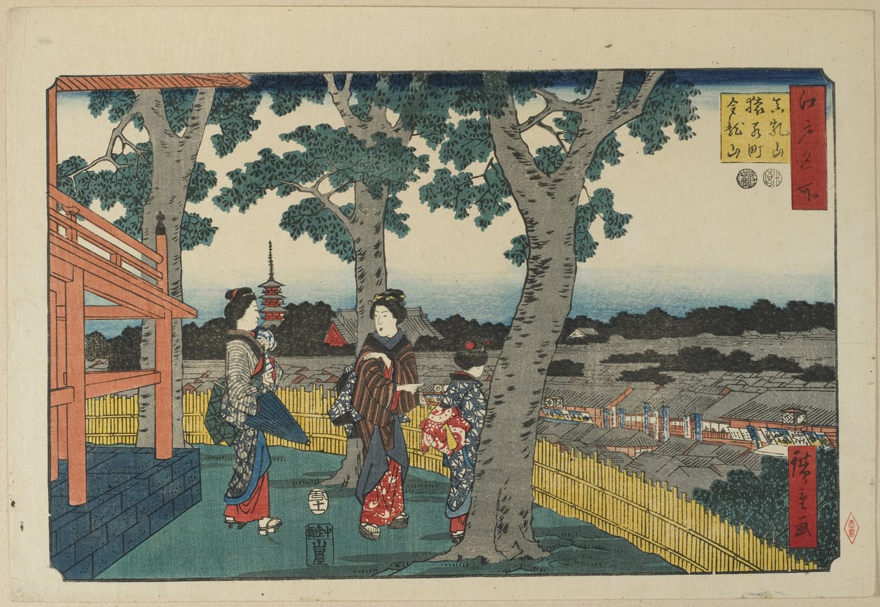 Utsikten over Matuschiyama Hill, Saruwaka-distriktet og Kinryu_zan-tempelet, november 1853 av Utagawa Hiroshige