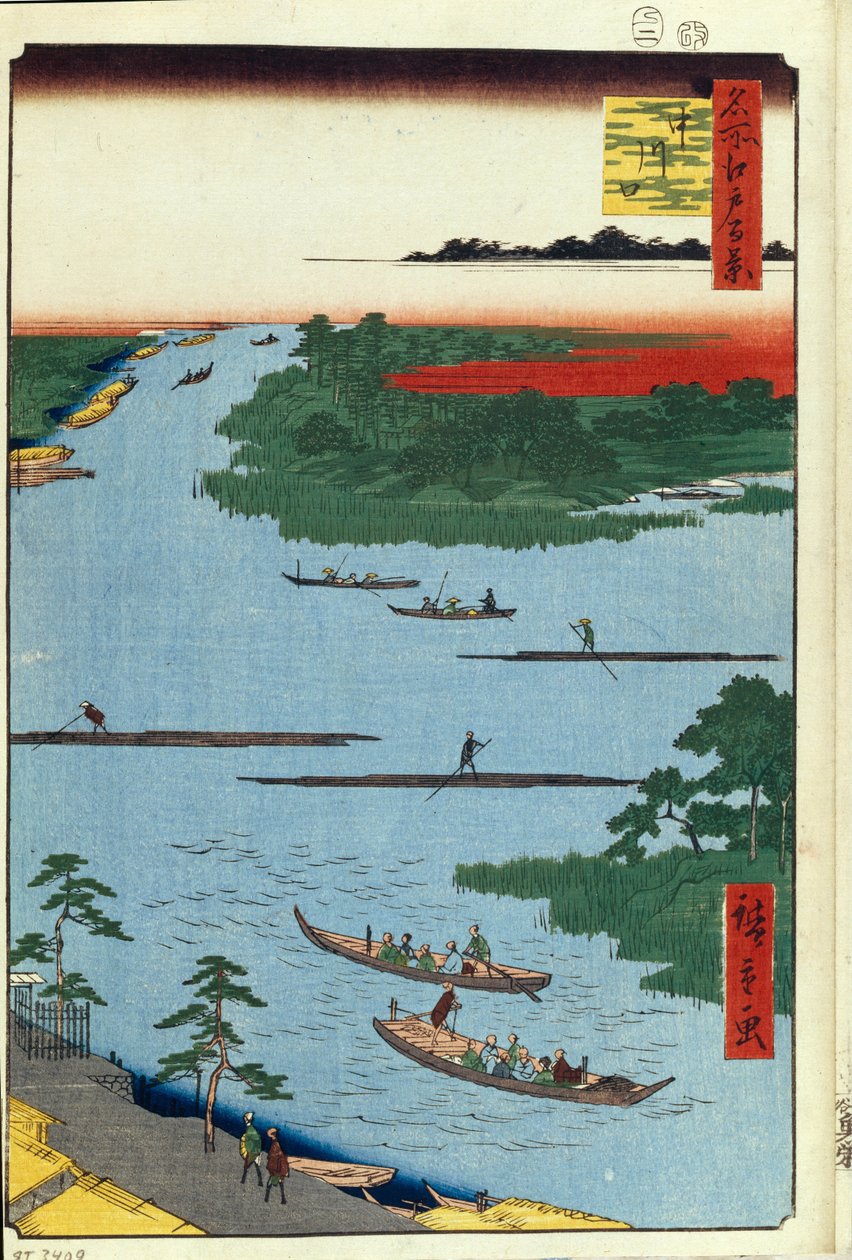 Munningen av Nakagawa-elven ett hundre kjente utsikter over Edo, 1856-1858 av Utagawa Hiroshige