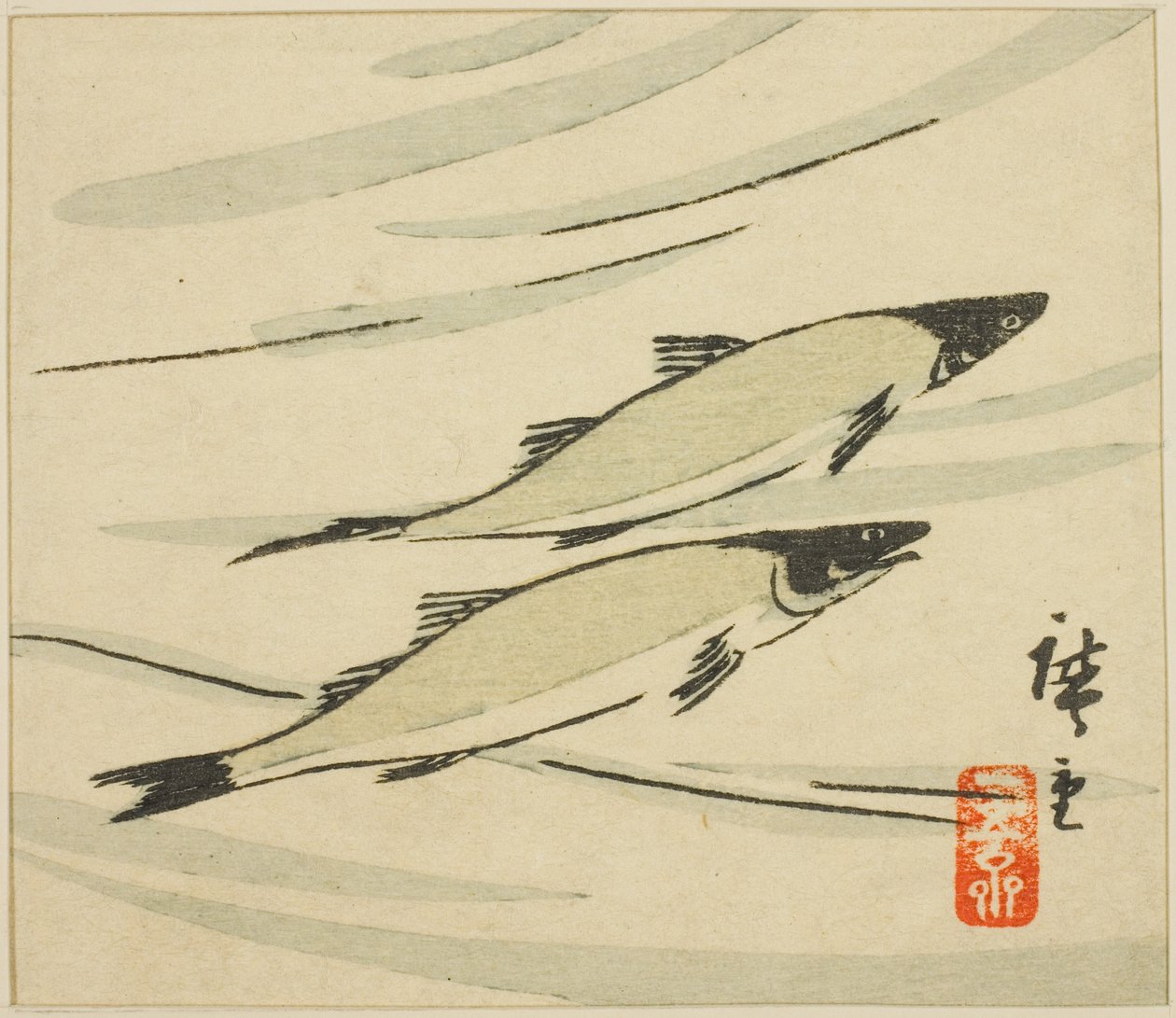 Ørret, del av et harimaze-ark av Utagawa Hiroshige