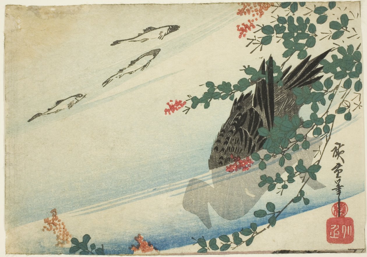 Ørret, and og buskkløver av Utagawa Hiroshige