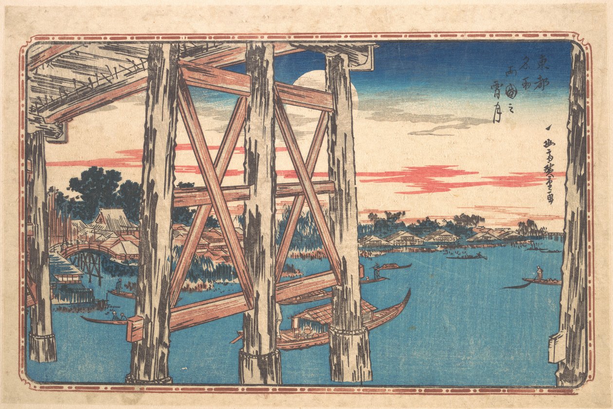 Skumringsmåne ved Ryōgoku-broen av Utagawa Hiroshige