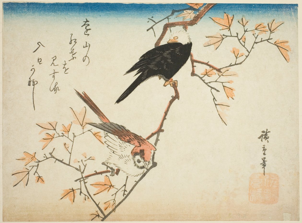 To fugler på lønnegren av Utagawa Hiroshige
