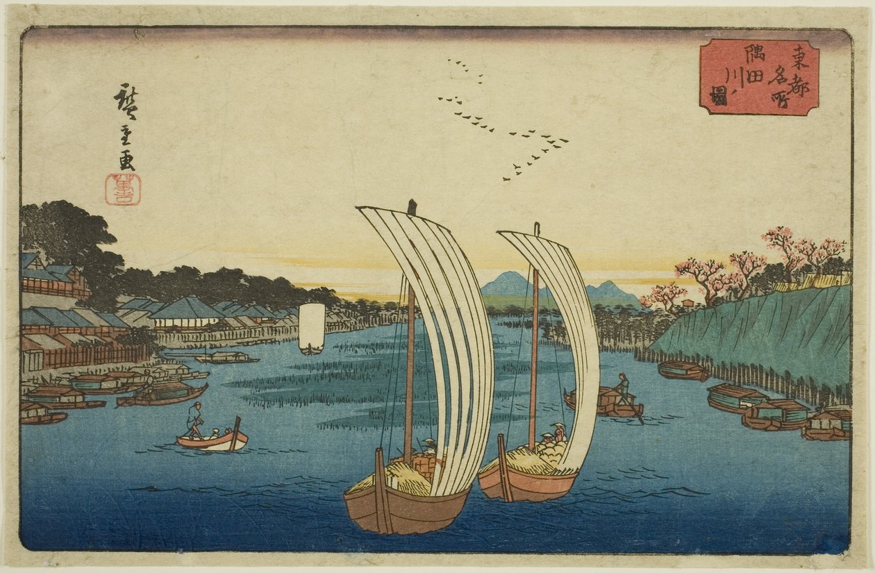 Utsikt over Sumida-elven (Sumidagawa no zu), fra serien "Famous Places in the Eastern Capital (Toto meisho)" av Utagawa Hiroshige