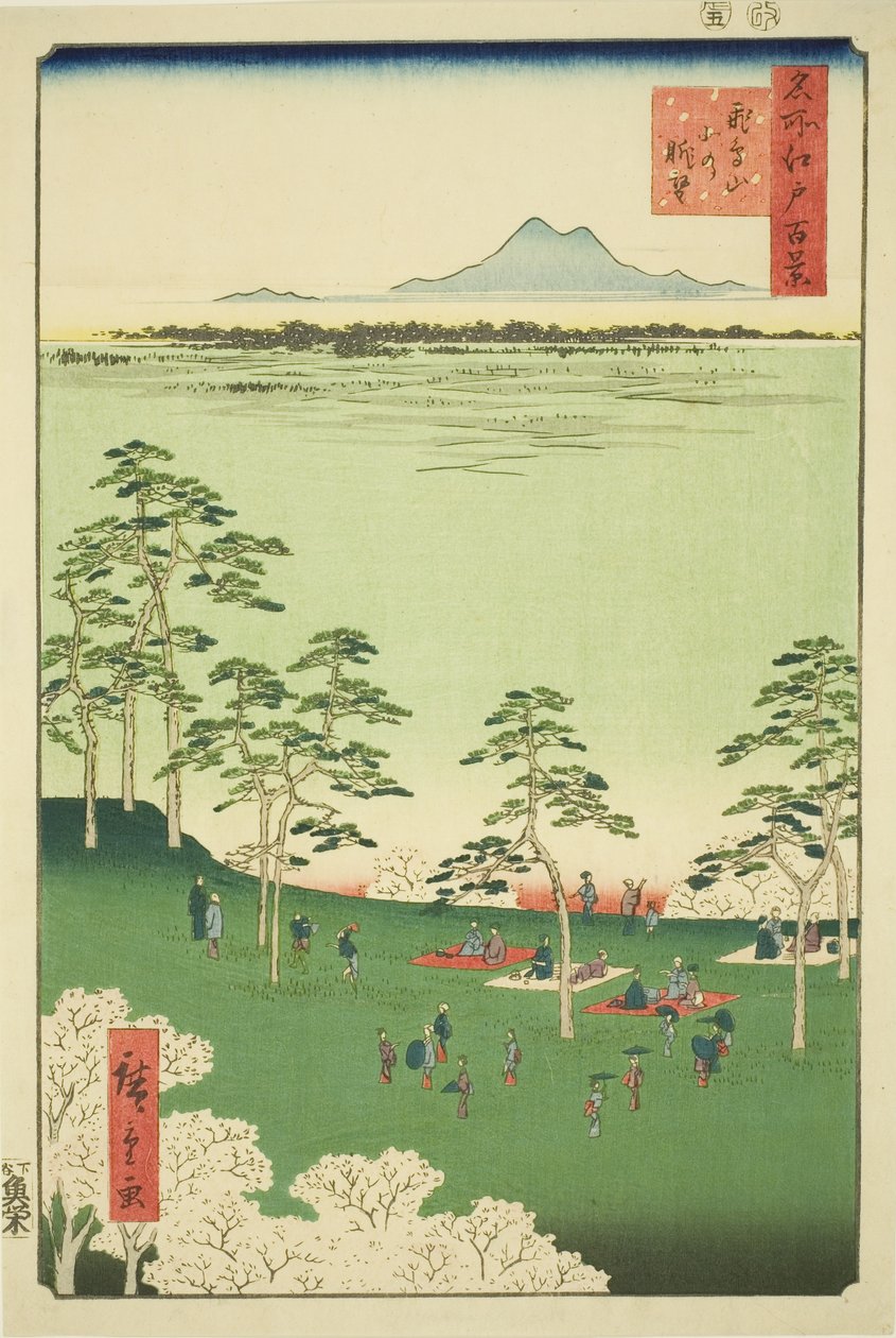 Utsikt mot nord fra Asuka Hill (Asukayama kita no chobo), fra serien "One Hundred Famous Views of Edo (Meisho Edo hyakkei)" av Utagawa Hiroshige