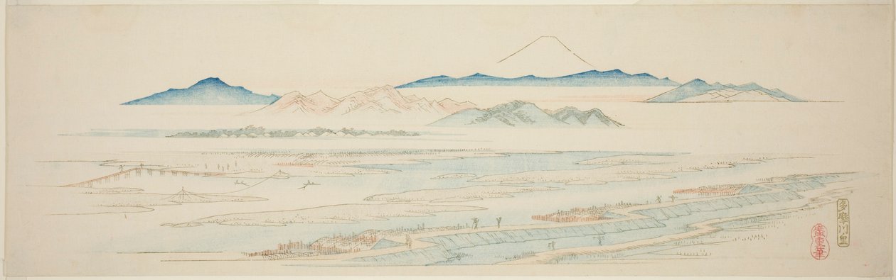 Village of Tamagawa (Tamagawa no sato), fra en serie uten navn med kjente utsikter over Edo-forstedene av Utagawa Hiroshige