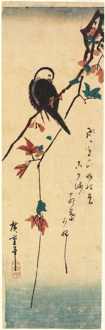 Hvithodet fugl på lønngren av Utagawa Hiroshige