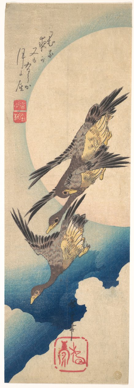 Villgjess flyr under fullmånen av Utagawa Hiroshige