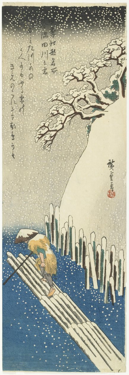 Vinter: Snø over Sumida-elven, ca. 1834 av Utagawa Hiroshige