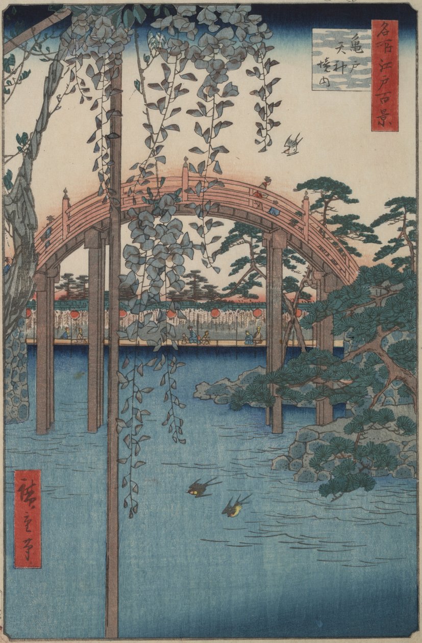 Wisteria ved Kameido Tenjin Shrine fra serien One Hundred Famous Views of Edo av Utagawa Hiroshige