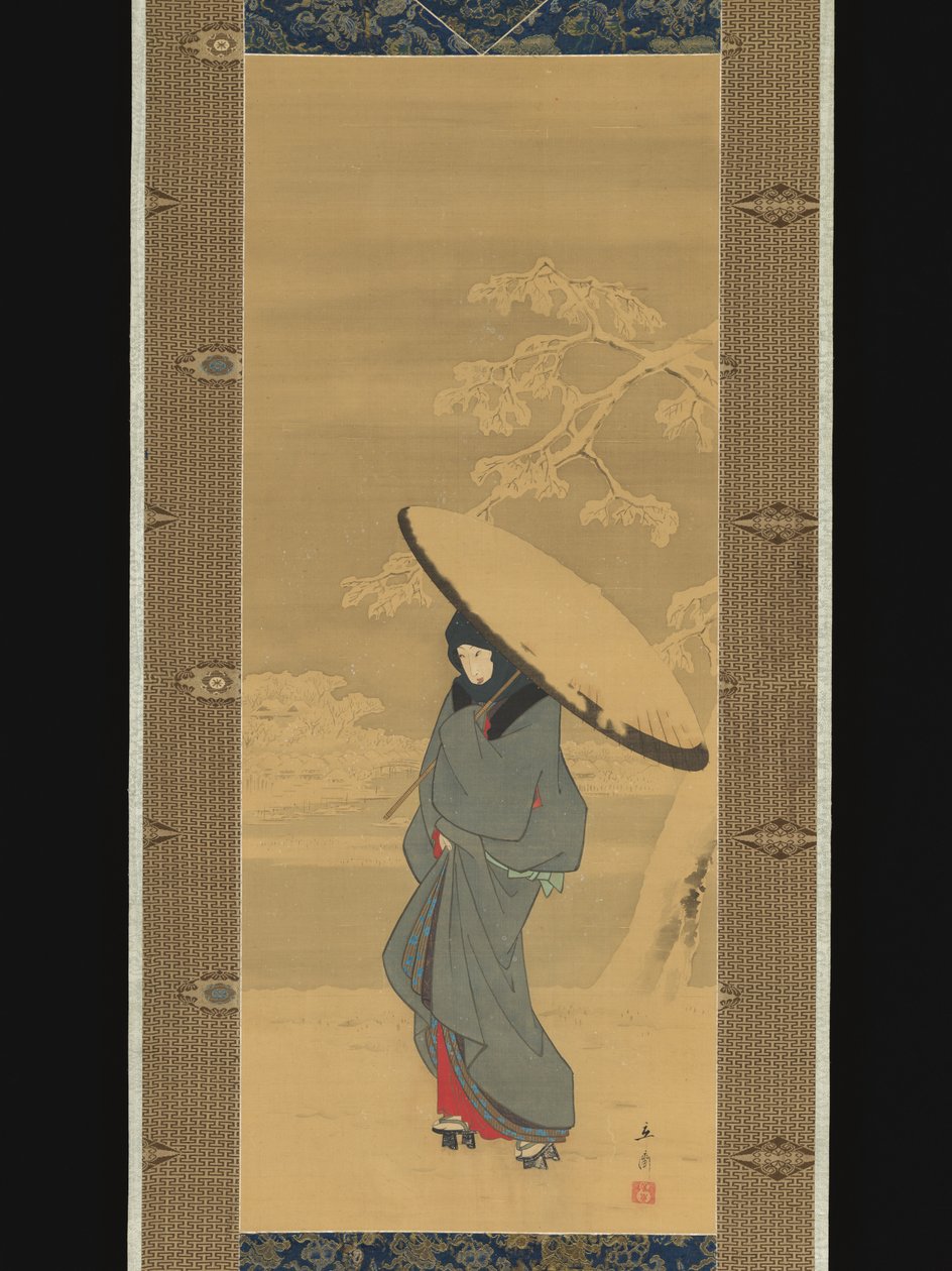 Kvinne som går i snøen av Utagawa Hiroshige