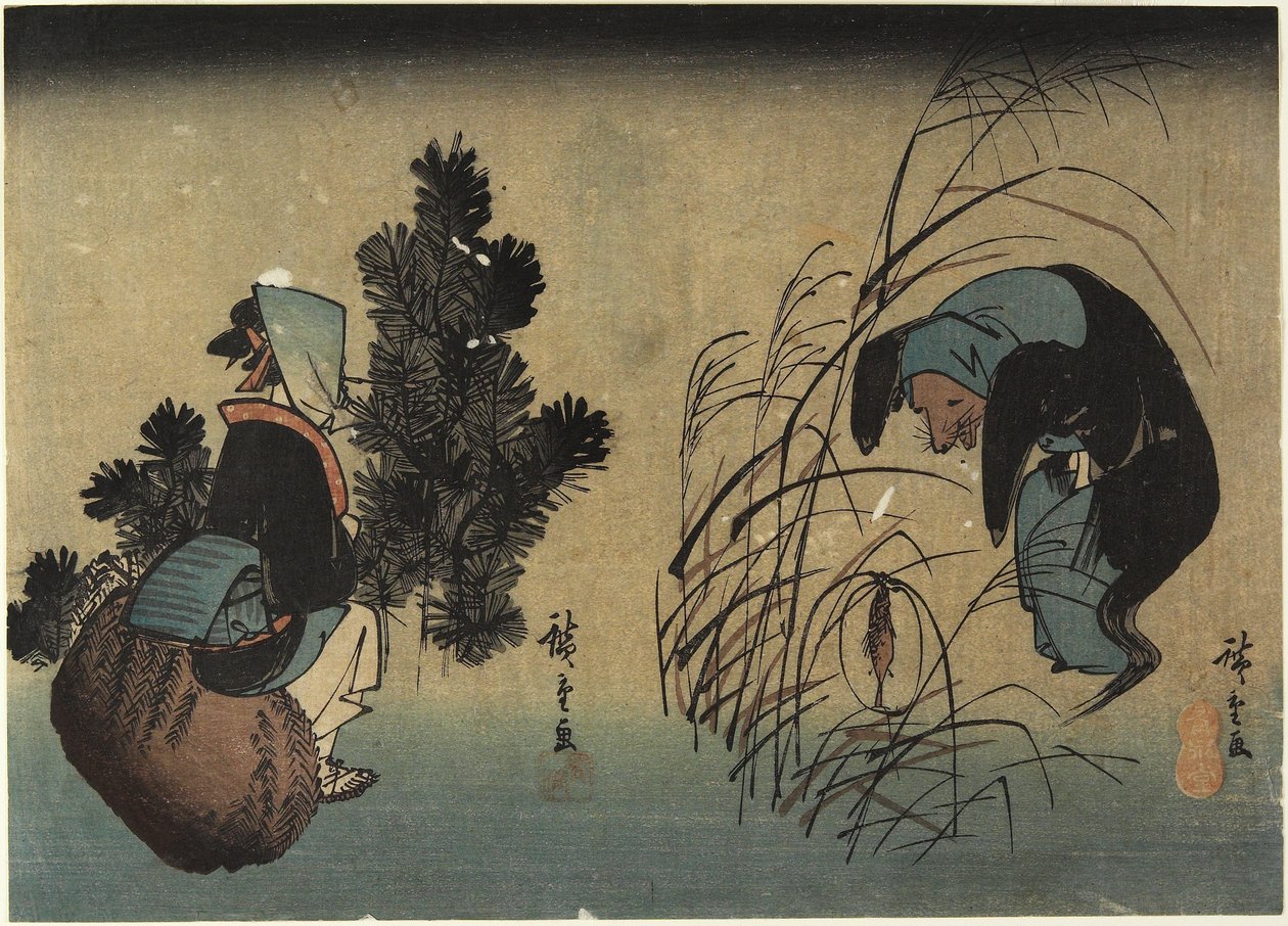 Kvinne og grevling av Utagawa Hiroshige