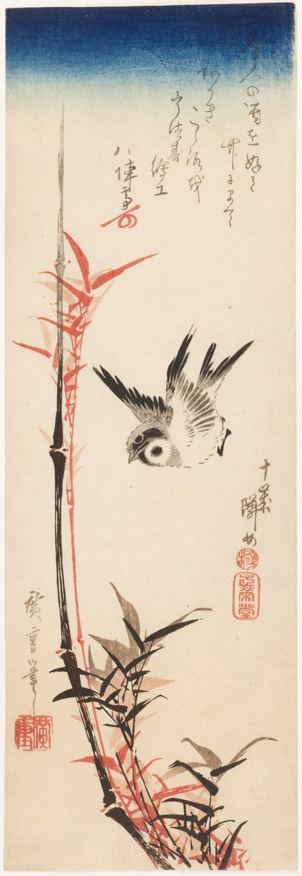 Spurv og bambus av Utagawa Hiroshige