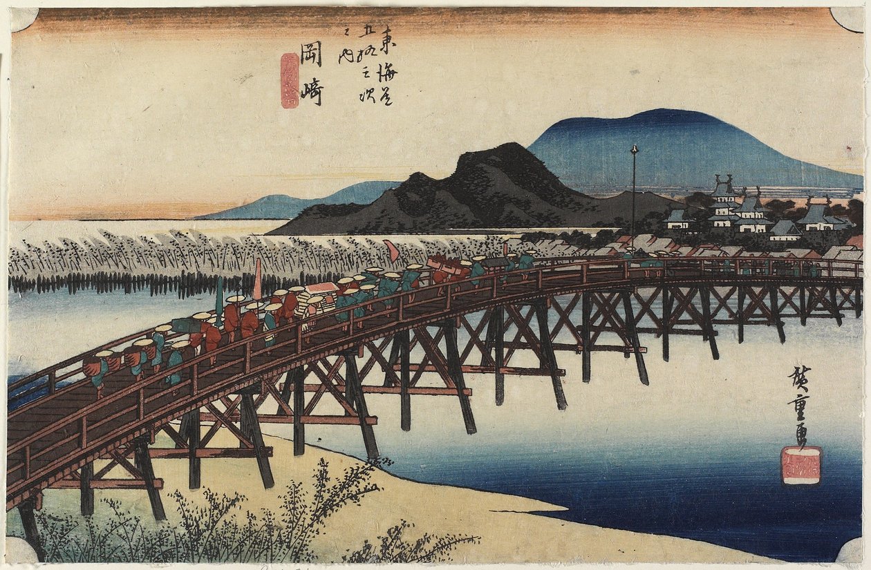 Yahagi B Ri dge, Okazaki, ca. 1833 av Utagawa Hiroshige